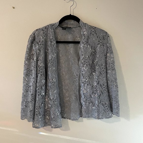 Alex Evenings Silver Sequin Long Dress and Jacket - Mother of the Bride - Picture 10 of 13